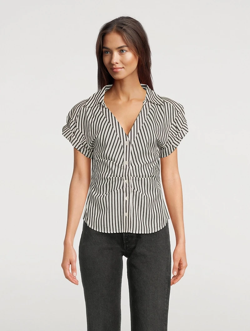 Ruched Shirt In Stripe Print