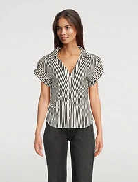 Ruched Shirt In Stripe Print
