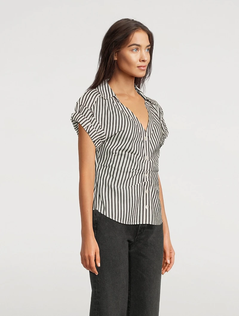 Ruched Shirt In Stripe Print