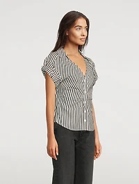 Ruched Shirt In Stripe Print