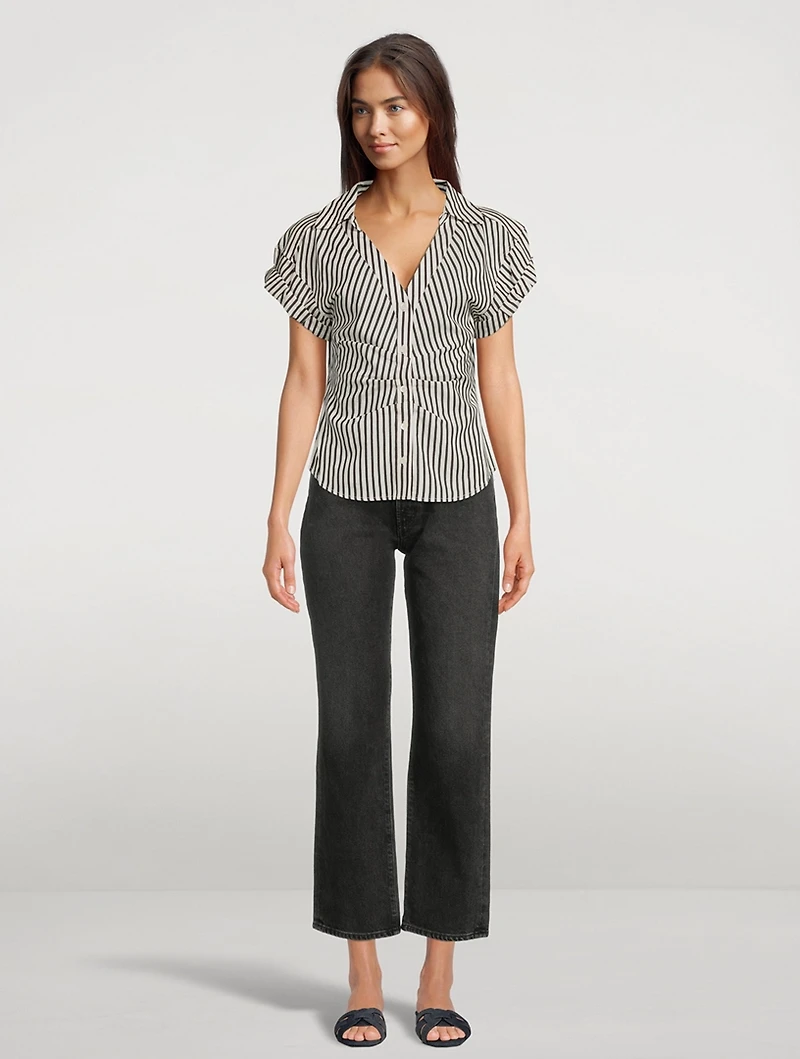 Ruched Shirt In Stripe Print
