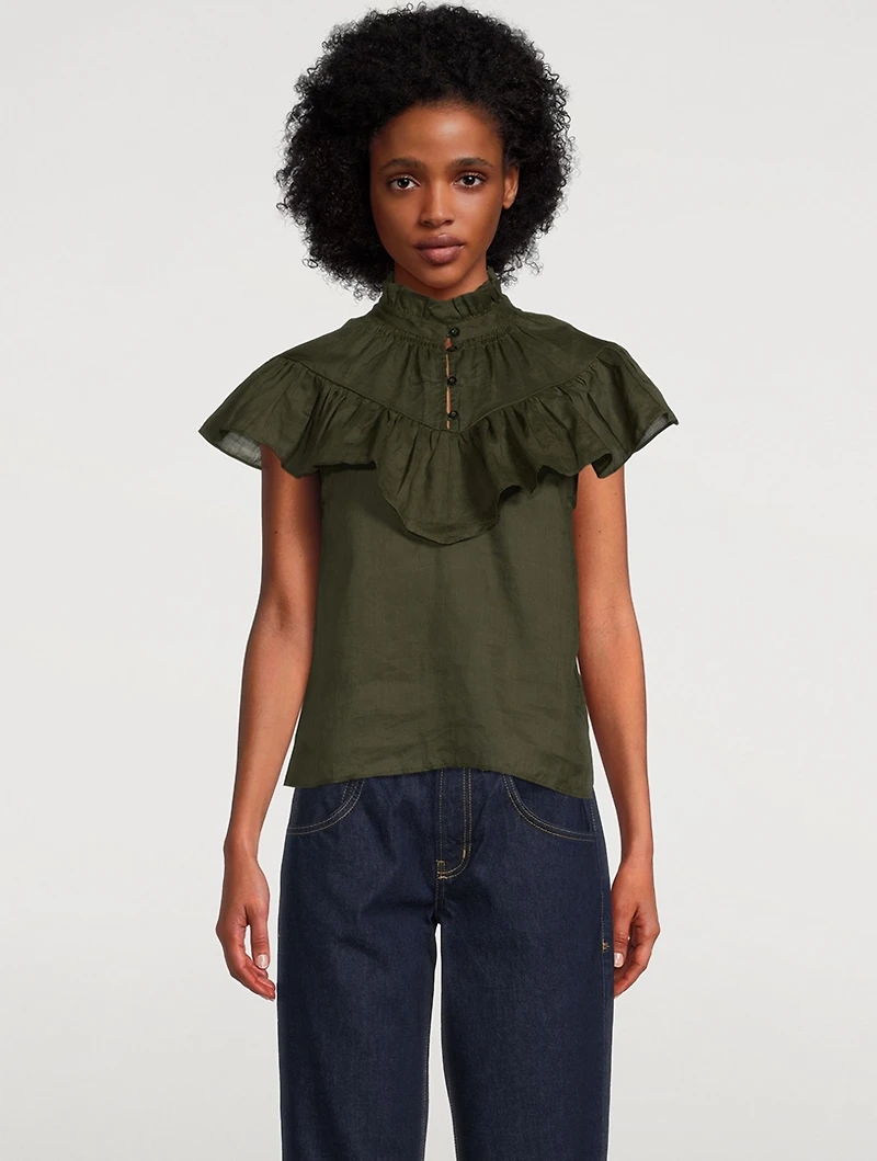 Ruffle Flounce Ramie Blouse