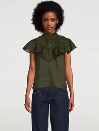 Ruffle Flounce Ramie Blouse