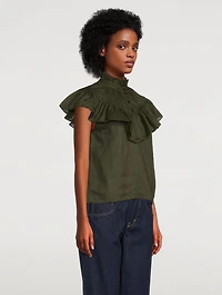 Ruffle Flounce Ramie Blouse