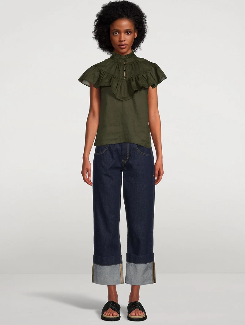 Ruffle Flounce Ramie Blouse