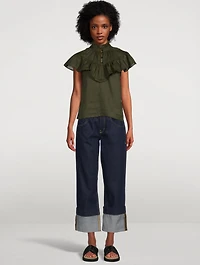 Ruffle Flounce Ramie Blouse