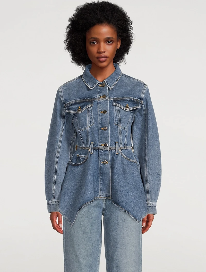 Peplum-Hem Denim Jacket