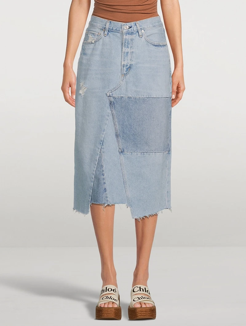 Bria Re-Worked Denim Midi Skirt