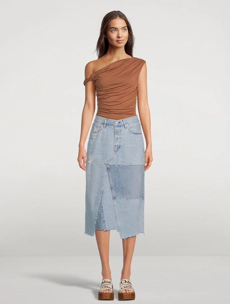 Bria Re-Worked Denim Midi Skirt