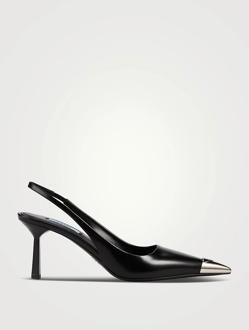 Cap-Toe Leather Slingback Pumps