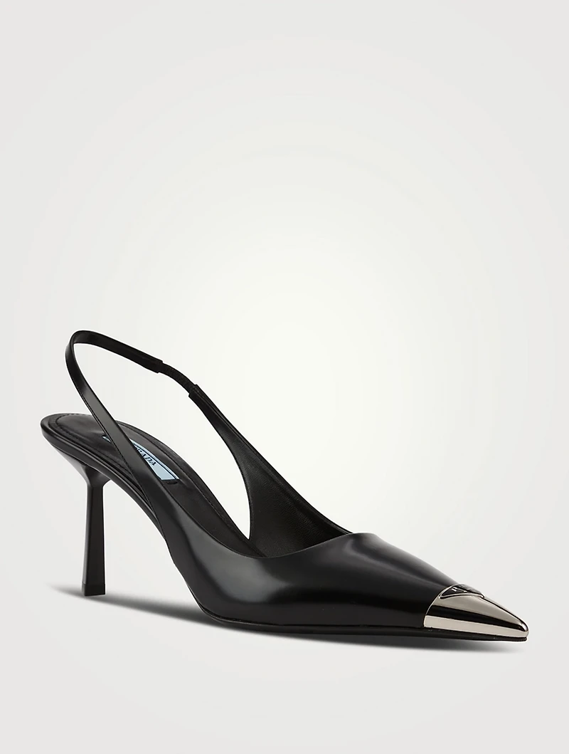 Cap-Toe Leather Slingback Pumps