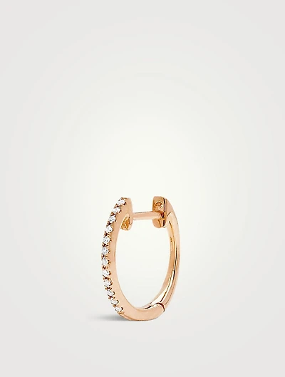 Mini 14K Rose Gold Huggie Hoop Earring With Diamonds