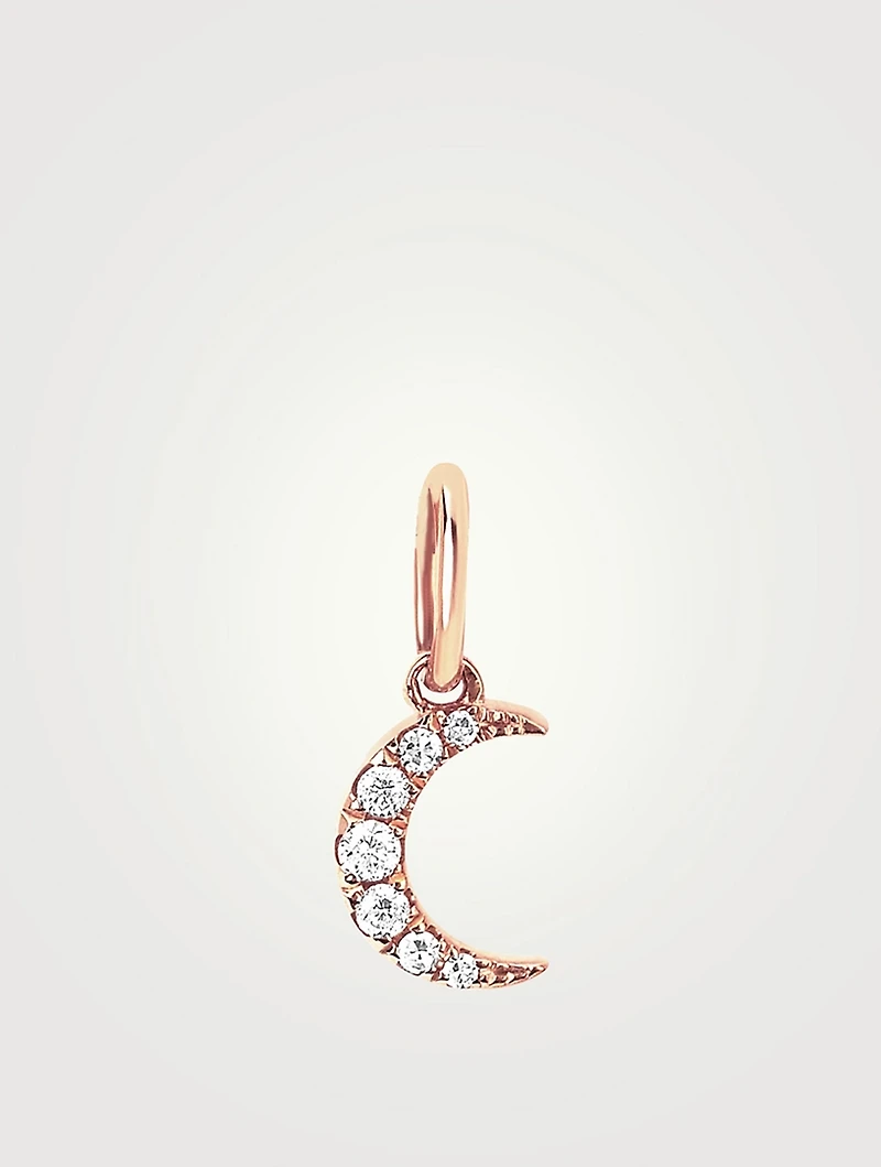 14K Rose Gold Moon Charm Pendant With Diamonds