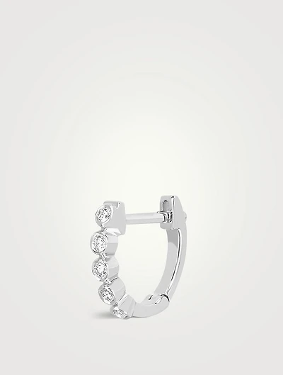 14K White Gold Bezel Huggie Hoop Earring With Diamonds