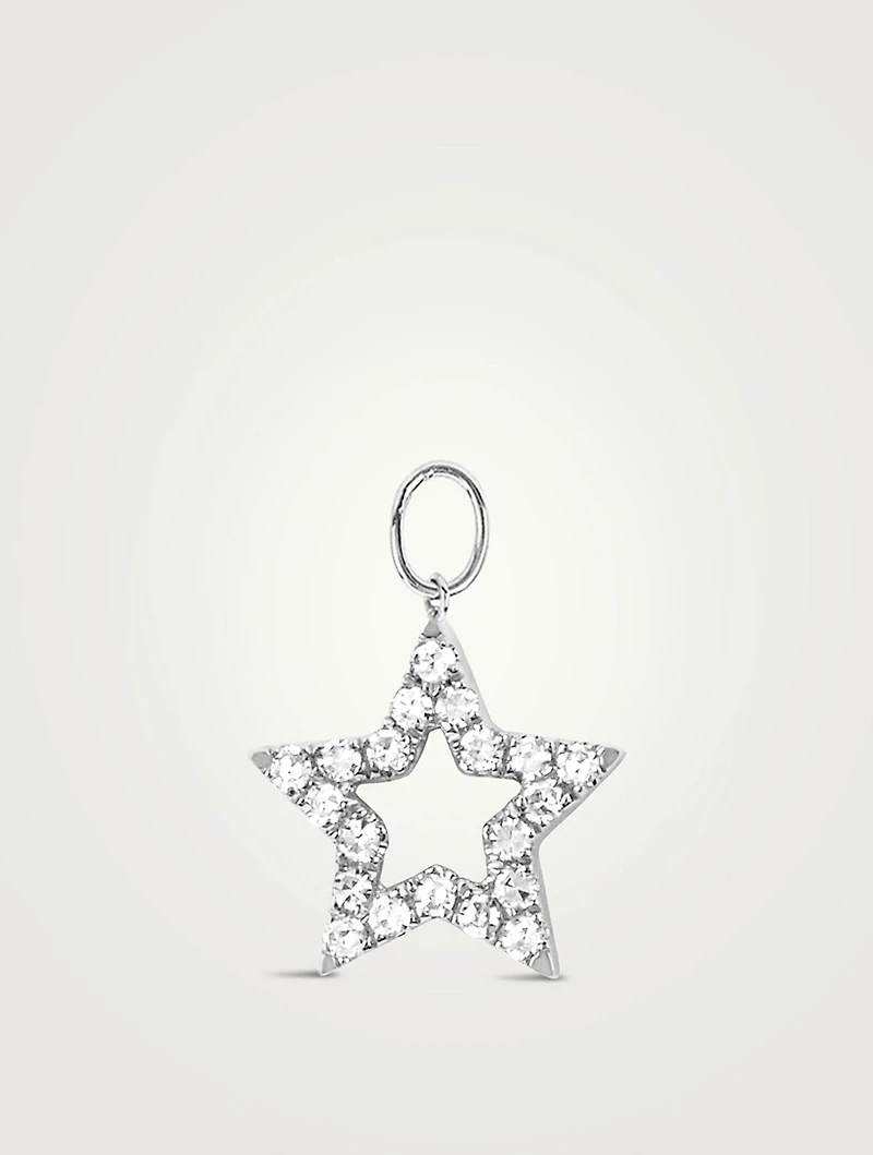 14K White Gold Open Star Huggie Charm With Diamonds