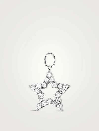 14K White Gold Open Star Huggie Charm With Diamonds