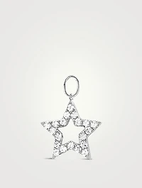 14K White Gold Open Star Huggie Charm With Diamonds