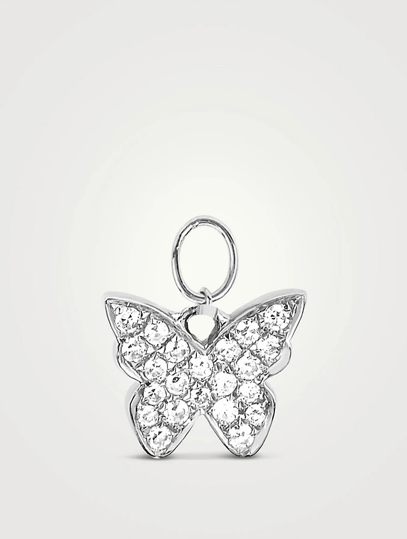 14K White Gold Butterfly Huggie Charm With Diamonds