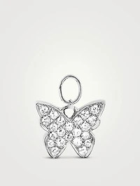 14K White Gold Butterfly Huggie Charm With Diamonds