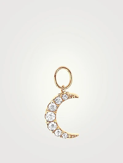 14K Gold Moon Huggie Charm Pendant With Diamonds