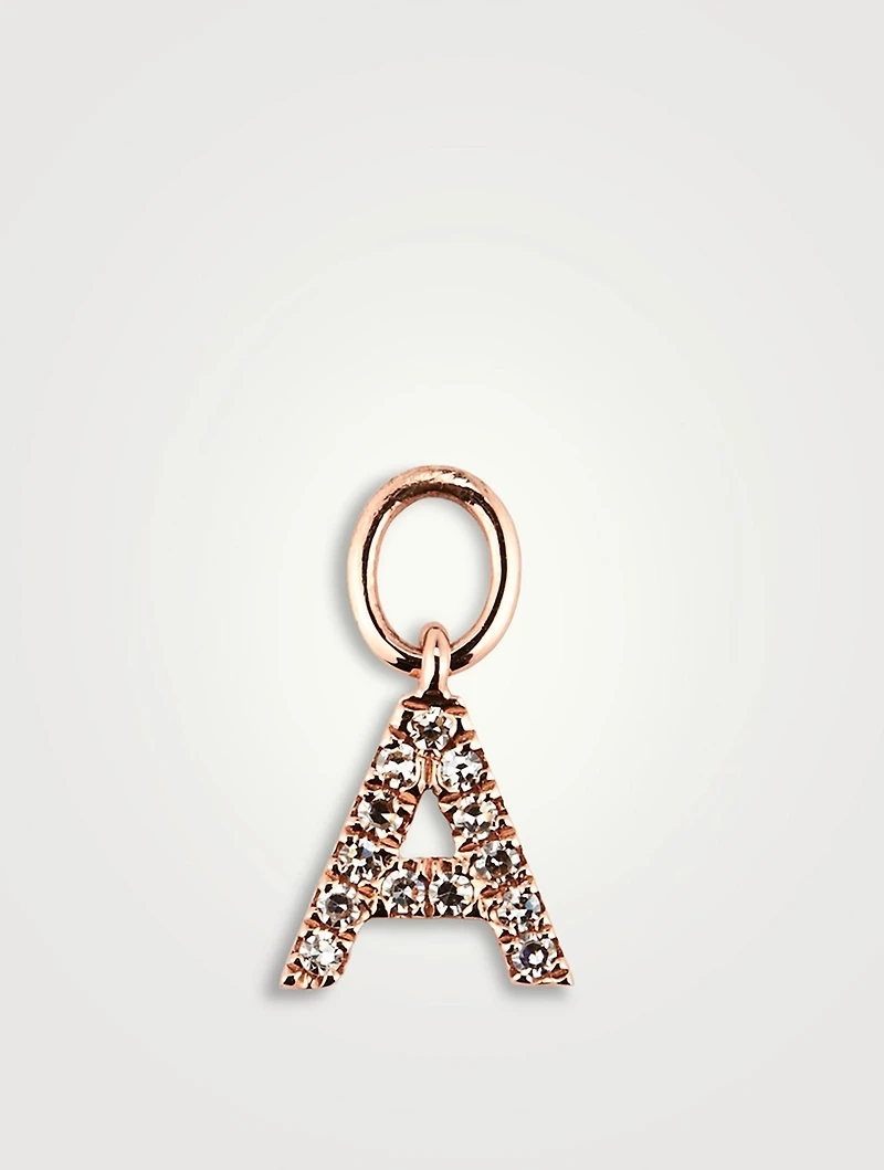 14K Rose Gold Diamond "A" Initial Huggie Charm