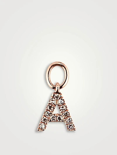 14K Rose Gold Diamond "A" Initial Huggie Charm