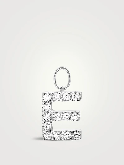 14K White Gold "E" Intial Huggie Charm With Diamonds