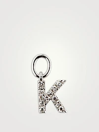 14K White Gold Diamond "K" Initial Huggie Charm