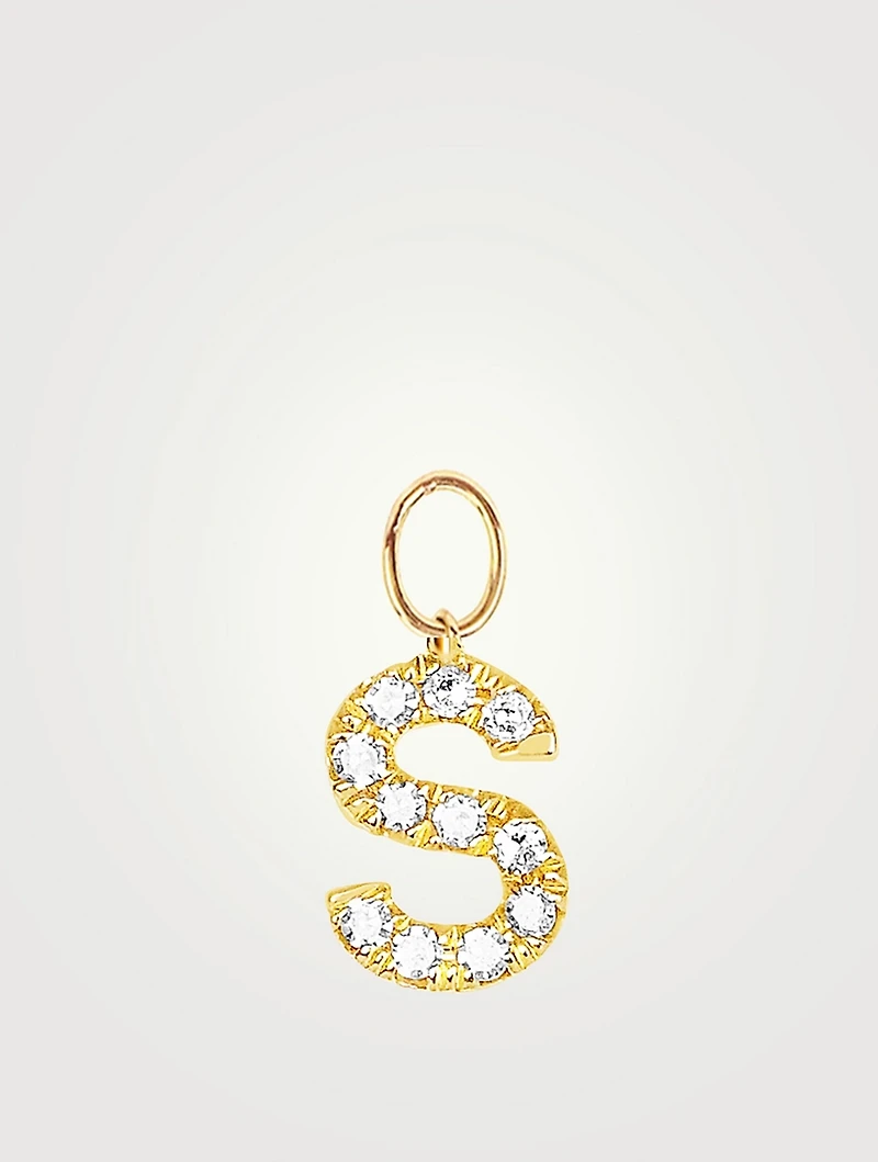 14K Gold "S" Initial Huggie Charm With Diamonds