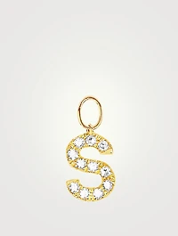 14K Gold "S" Initial Huggie Charm With Diamonds