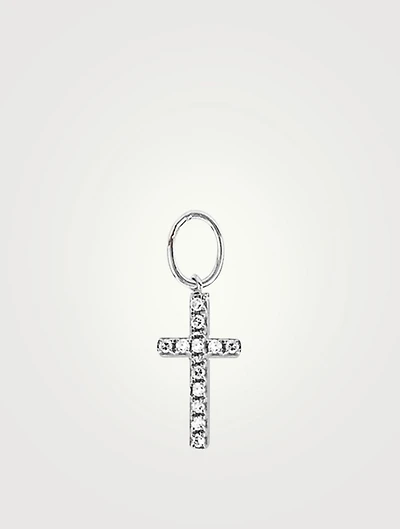 14K White Gold Mini Cross Huggie Charm With Diamonds