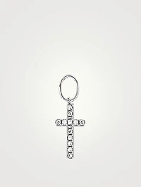 14K White Gold Mini Cross Huggie Charm With Diamonds