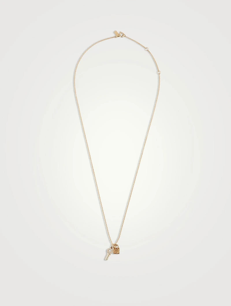14K Gold Lock And Key Necklace With Diamonds