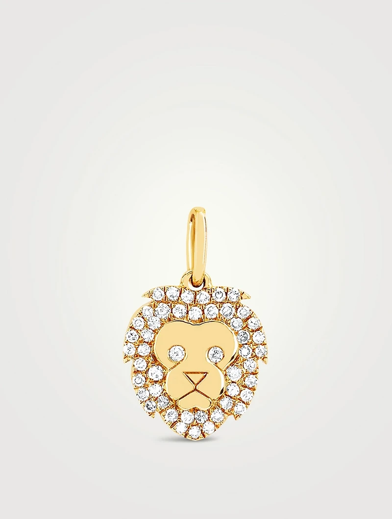 14K Gold Lion Necklace Charm Pendant With Diamonds