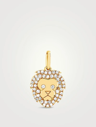 14K Gold Lion Necklace Charm Pendant With Diamonds