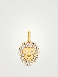 14K Gold Lion Necklace Charm Pendant With Diamonds