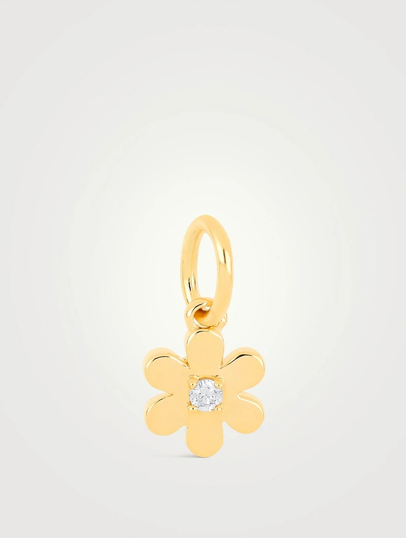 14K Gold Daisy Charm Pendant With Diamond