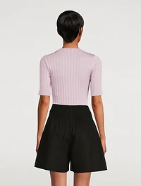 Ribbed Cotton Elbow Sleeve T-Shirt