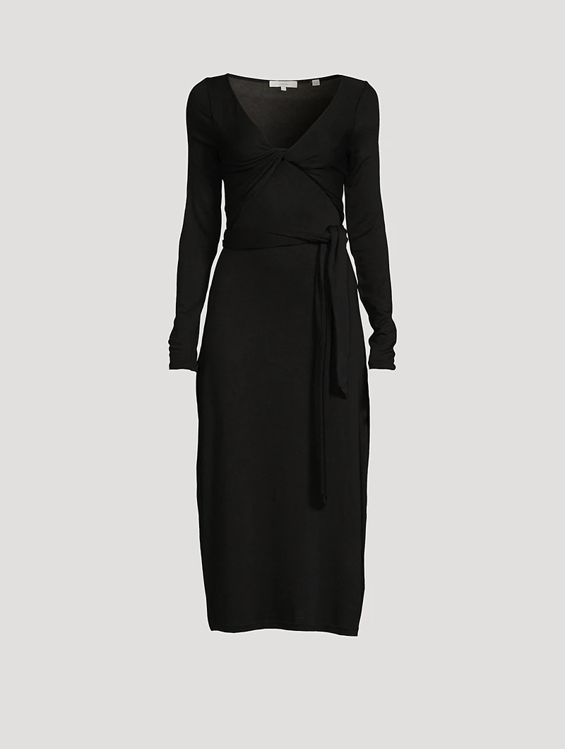 Long-Sleeve Wrap Midi Dress