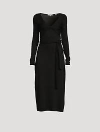 Long-Sleeve Wrap Midi Dress