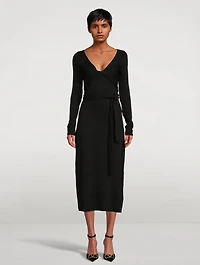 Long-Sleeve Wrap Midi Dress