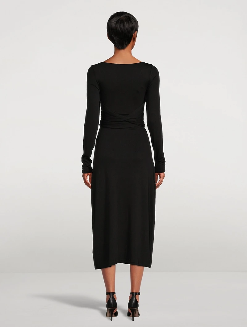Long-Sleeve Wrap Midi Dress