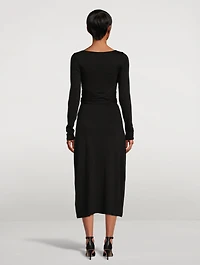 Long-Sleeve Wrap Midi Dress