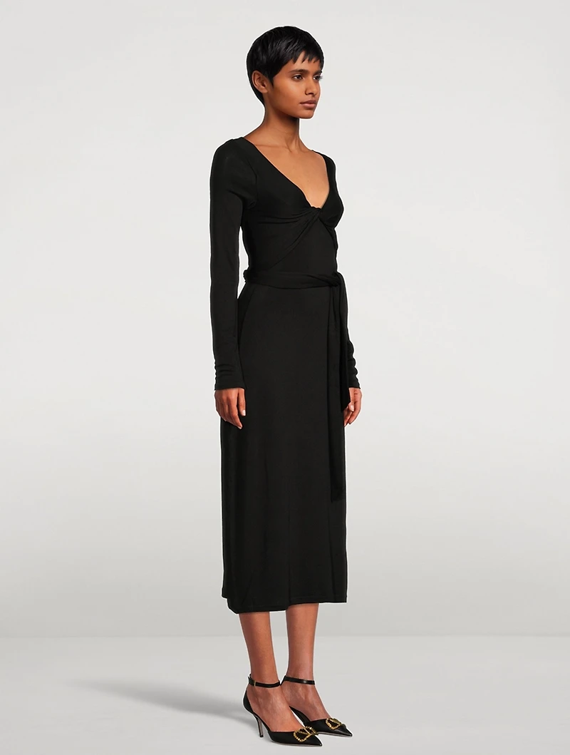 Long-Sleeve Wrap Midi Dress