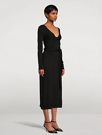 Long-Sleeve Wrap Midi Dress