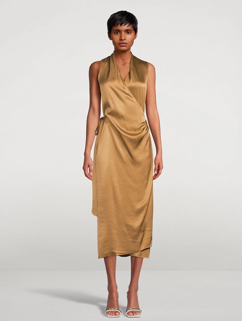 Satin Draped Wrap Dress