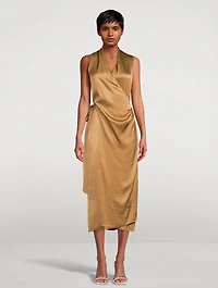 Satin Draped Wrap Dress