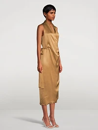 Satin Draped Wrap Dress