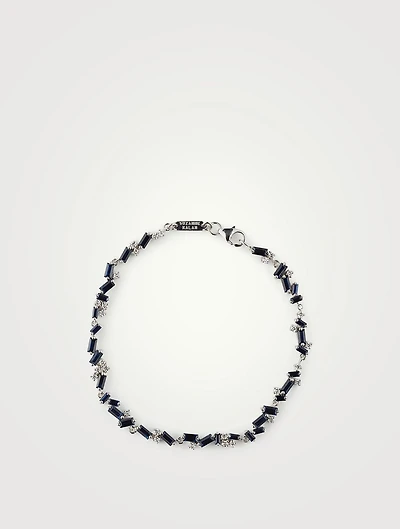 Fireworks Bliss 18K White Gold Tennis Bracelet With Blue Sapphire And Diamonds