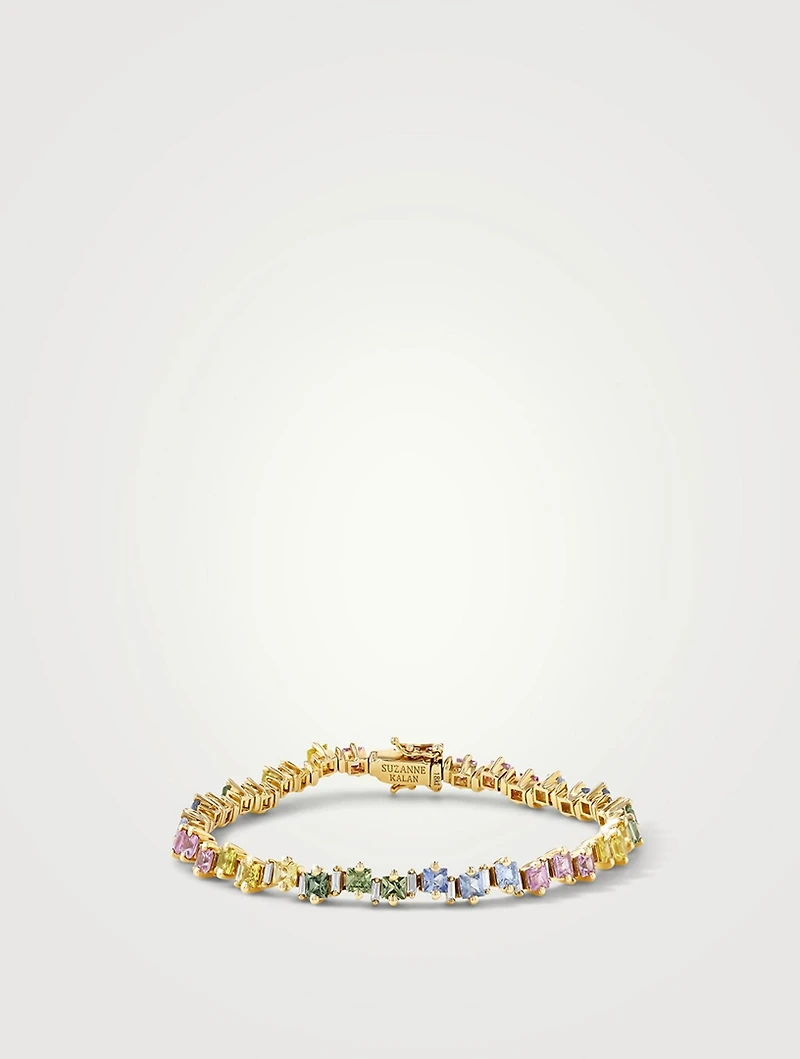 Fireworks 18K Gold Tennis Bracelet With Pastel Sapphires And Diamonds